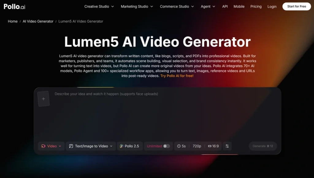 Pollo AI Lumen 5